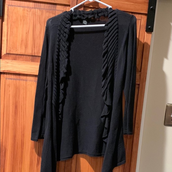 INC International Concepts Sweaters - Macys Inc black 100% cotton cardigan sweater w ruffled detailing szXL boho style